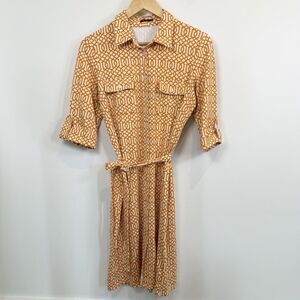 J. McLaughlin Dress Women's Medium Orange Catalina Cloth Button Down Roll Tab